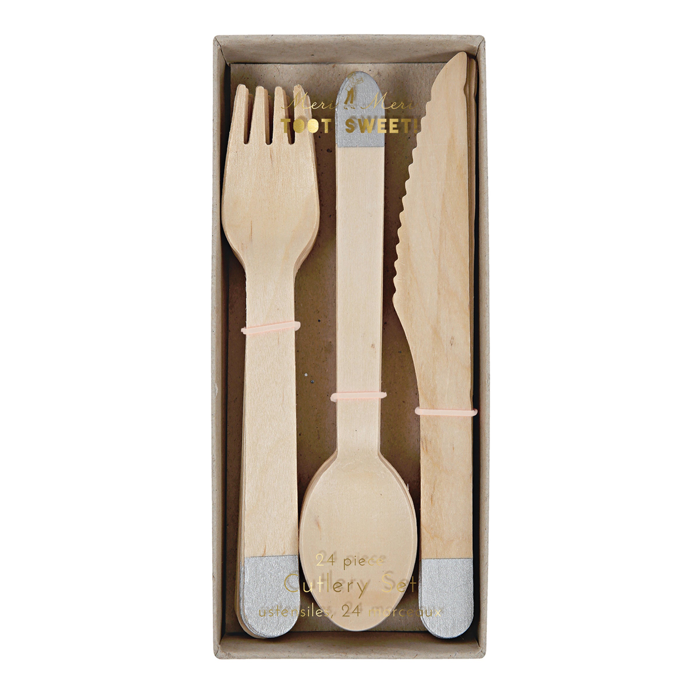 Color-Block Wood Cutlery Set - Silver